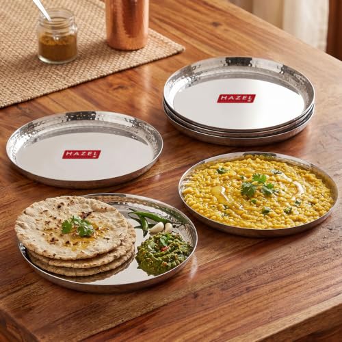 Image of HAZEL Hammered Stainless Steel Dinner Plate, 23cm, Set of 6