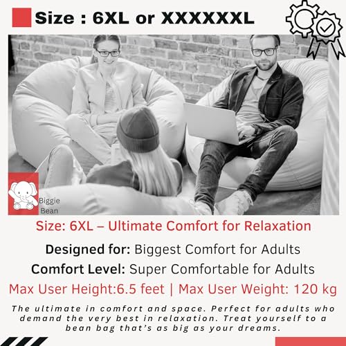 Image of Biggie Bean Faux Leather Bag with Beans Filled 6XL Bean Bag Biggie Originals-Bean Bag with Cushion&Footrest-Official:Beanelysium Range-Comfort Level:Basic-(Matching Cushion Round:Indigo)