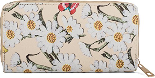 Preisvergleich Produktbild styleBREAKER Geldbörse mit Blumen Blüten und Schmetterling Muster, Reißverschluss, Portemonnaie, Damen 02040106, Farbe:Creme