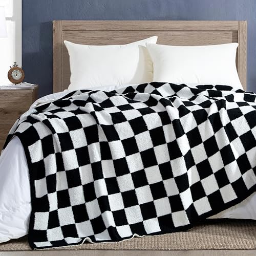 Image of Elegant Comfort Checkered Throw Blanket, Black Super Soft Cozy Fluffy Warm Throw Blankets for Couch, Sofa, Chair, Bed, Camping, Picnic, Travel Lightweight Bed Blanket (50 inch x 70 inch)