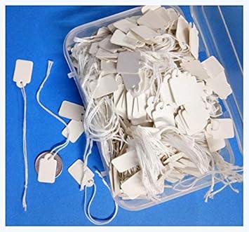 Tags by Sadar Shop 1000 Kraft Paper Marking Manila Tag with String for Jewelry Label (1x 2 cm, White)