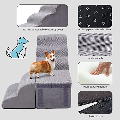 INRLKIT Foam Pet Stairs for High Beds Up to 26-30 inches High Bedside, Pet Ramps/Pet Ladder/Dog Steps for High Beds 26” Tall for Small Dogs Injured, Doggie, Old Cats, Kitty, Small Animals(Grey)
