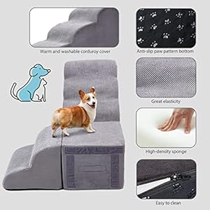   Foam-Pet-Stairs-for-High-Beds-Up-to-26-30-inches-High-Bedside-Pet-RampsPet-LadderDog-Steps-for-High-Beds-26-Tall-for-Small-Dogs-Injured-Doggie-Old-Cats-Kitty-Small-AnimalsGrey