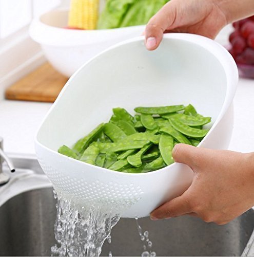 Image of KBS Strainer Washer Colander Rice Bowl (Pack of 2) Multi-Purpose Fruits & Vegetable Basket Kitchen Tools (Plastic- Green)