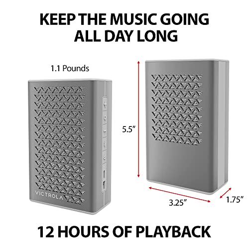 Image of Victrola Music Edition 1 - Portable Bluetooth Speaker, IP67 Water and Dust Resistant, 12 Hour Battery Life, Multi-Speaker Pairing, Premium Sound and Passive Bass Radiator, USB-C Charging (Silver)