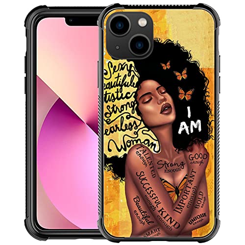 Goodsprout iPhone 13 Pro Case, Butterfly Sexy Black Girl iPhone 13 Pro Girl Cases, Tempered Glass Back+Soft Silicone TPU Shock Protective Case for Apple iPhone 13 Pro Case, iPhone 13 Pro(6.1 inch)