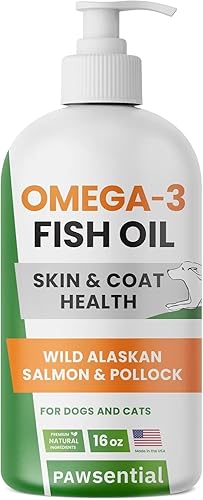 Aceite de pescado para perros y gatos, 14 onzas, omega-3 natural, apoyo para la piel y el pelaje, suplemento alimenticio líquido para mascotas,