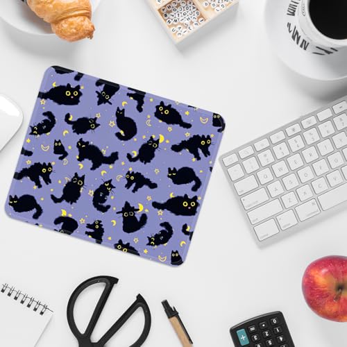 Image of FROGIGO Mouse Pad with Stitched Edges - Cat Night Sky Mousepad for Women, 9.25 x 7.75 inch Washable Square Desk Pad, Non-Slip Rubber Base, Office Home Laptop Accessories - Moonlight Cats