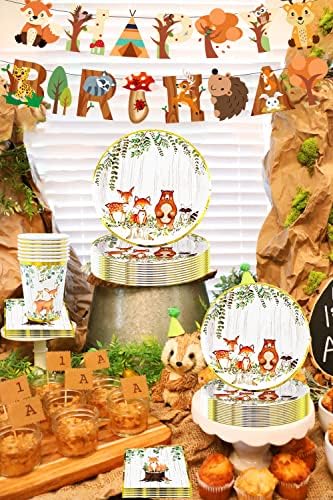 JeVenis Forest Animals Party Plates Woodland Animals Party Supplies Woodland Animals Party Decoration Woodland Animals Party Plates Woodland Animals Banner Woodland Party Tablecloth