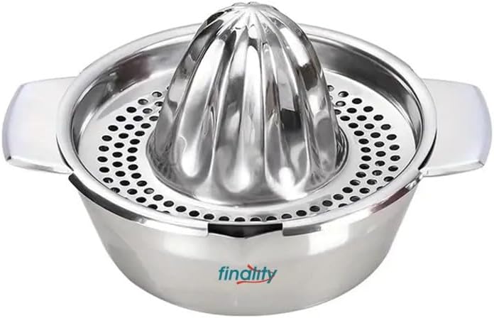 finality Heavy Duty Hand Press Manual Fruit juicer|Orange Squeezer Bowl for Citrus Lemon Mausambi Strainer with Easy Pour Spout Lock It Hand Juicer Maker Mosambi Press Juice Mixer,Silver,Pack of 1