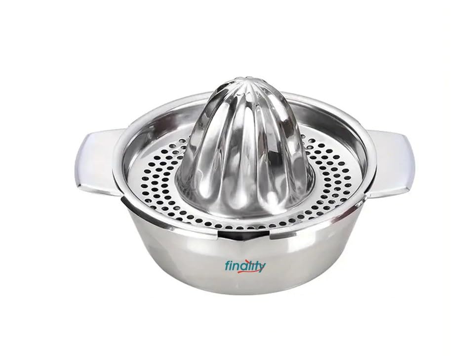 finality Heavy Duty Hand Press Manual Fruit juicer|Orange Squeezer Bowl for Citrus Lemon Mausambi Strainer with Easy Pour Spout Lock It Hand Juicer Maker Mosambi Press Juice Mixer,Silver,Pack of 1
