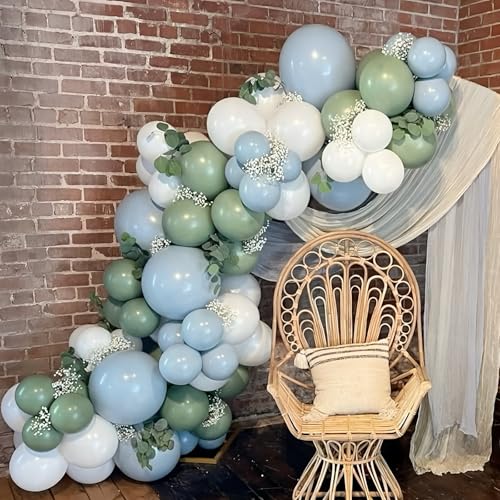 Image of Pale Aqua Balloons Arch Blue Balloons Garland Light Dusty Fog Mist Blue Balloon Different Sizes 5 10 12 18inch Helium Latex Balloon Boho Birthday Party Decoration Wedding Baby Shower Graduation