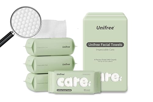 Unifree Toalla facial l Toallitas secas desechables l paquete de 4 unidades, toalla de 240 unidades, absorbente, reutilizable, suave, cómodo cuidado