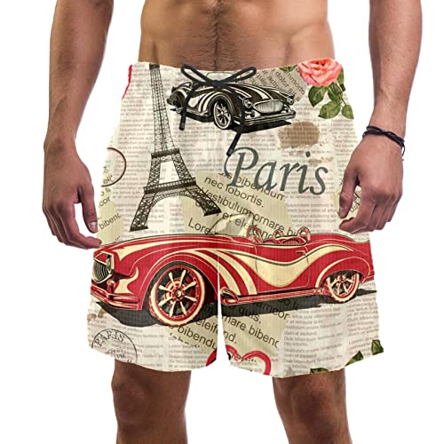 Maillots de bain hommes JDEZ Paris short de plage motif Tour Eiffel imprimé voiture