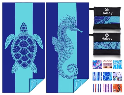 Haleey 2 Pack Microfibre Lightweight Beach Towel 180x80cm Oversized Extra Large Thin Sand Free Towels Travel Swim Pool Yoga Gym Camping for Adults Women Men Beach Essentials Accessories Vacation Gift