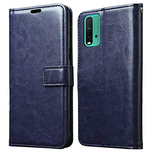 Image of Inside Rubber TPU with Card Pockets Magnetic Closure Protection Compatible with Xiaomi Redmi 9 Power (Blue)