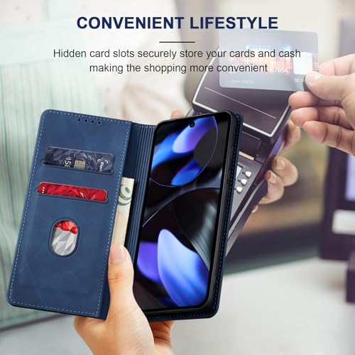 Image of Jasonyu Case for Google Pixel 9 /9 Pro,Leather Flip Protective Case [Holster, Magnetic, Card Slot,Stand Function] Wallet Leather Case Cover (Blue)