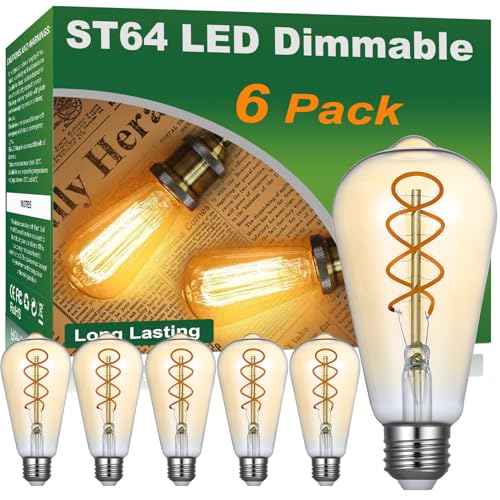 Vinaco Dimmable ST64 Edison Bulb 2200K Amber Warm, 6 Pack