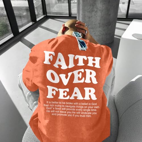 Image of Christian Shirts for Men Faith Over Fear Oversized Shirt Acid Wash Tshirt Graphic Religious T Shirt Bible Verse Tees