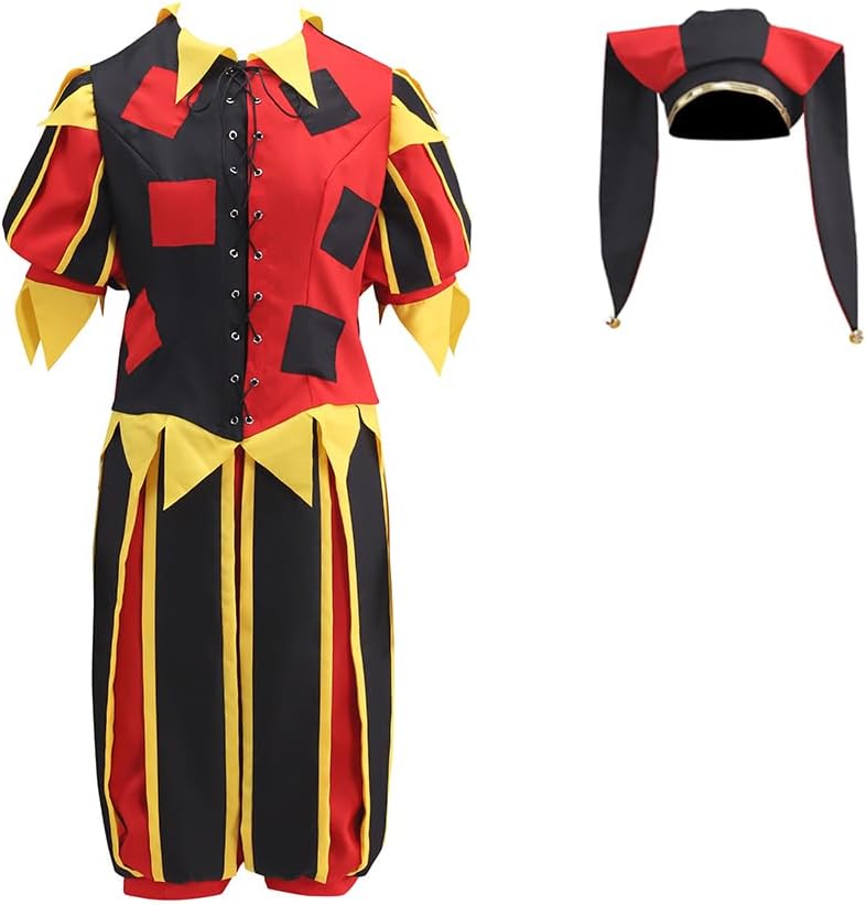 Renaissance Court Jester Costume Women Men Medieval Ren Faire Jester Costume Circus Clown Outfit with Hat