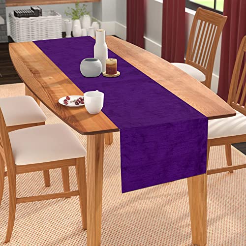 Image of E-EZRA Premium Raw Silk Table Runner for Centre Table / Coffee Table / 4 Seater / 6 Seater Dining Table (72 Inch, Purple)