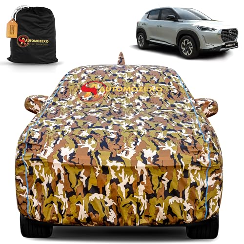 Image of Nisan Magnite 100% Waterproof Car Cover for All Weather Protection with Mirror & Antena Pocket Inner Cotton Triple Stitched Cover with Adjustable Belt Bottom Elastic to Secure Fit -Jungle