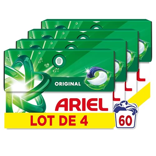 Ariel Pods 3en1 Original, Lessive en Capsules, 60 Lavages (15x4), Action Détachante En 1 Seul Lavage, Dissolution Rapide Même à Froid, Fabriqué en France