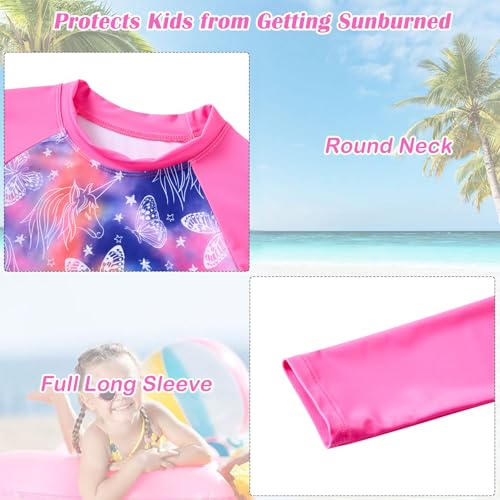 Image of TUONROAD Girls 2 Pieces Rash Guard Swimsuit Long Sleeve Tankini for 4-10 Years