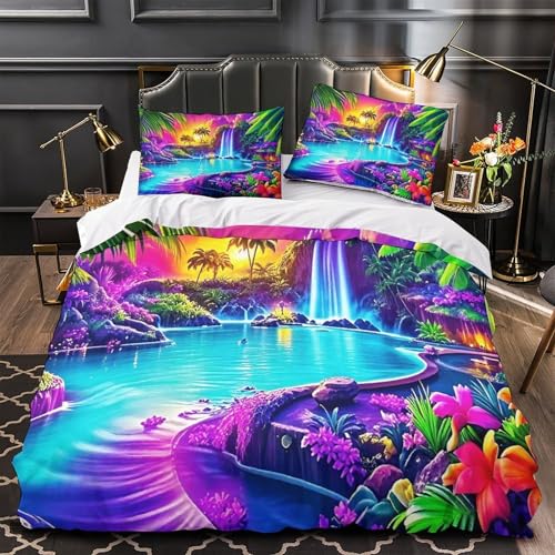 Parure de lit cascade imprimée 3D en microfibre King d'exception - 2