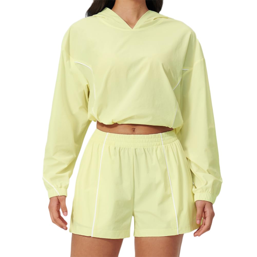 Xyffybhsd Women's Yellow Workout Running Set Fit Casual Outdoor Short Elastic Jacket Pocket Short For Active(Size:xl,Color:yellow)