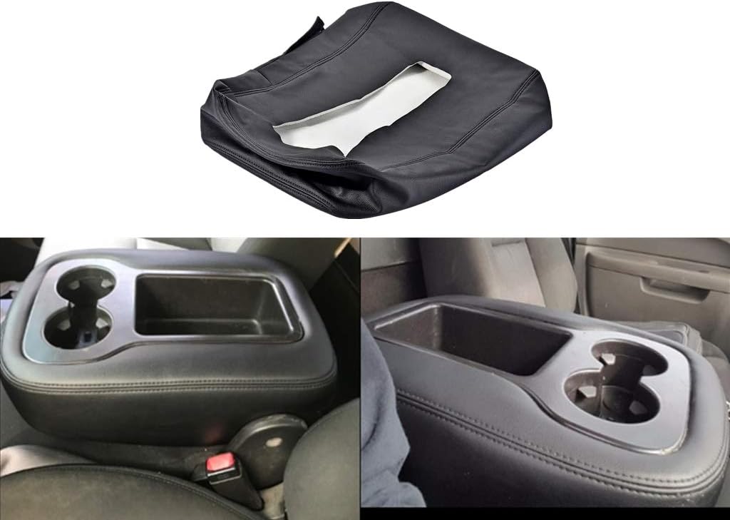 VeCarTech Leather Center Console Cover Microfiber Leather Compatible with 2007-2013 Chevy Silverado,Tahoe,Suburban,Avalanche,GMC Sierra,Rear end Zipper Design