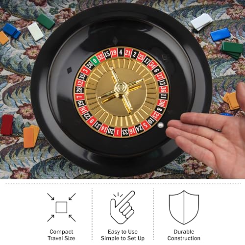 Roulette Table Wheel - 10 Inch Poker Roulette Wheel Set with Spinning Brass Turret and 2 Metal Balls Included - Casino Night Games for Home, Work Events, or Parties by Trademark Games (Black)