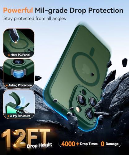 Image of CANSHN Magnetic Compatible with iPhone 14 Pro Case, Upgraded [Full Camera Protection] [Compatible with Magsafe] [Translucent Matte] Shockproof Protective Phone Case Cover 6.1 Inch - Deep Green