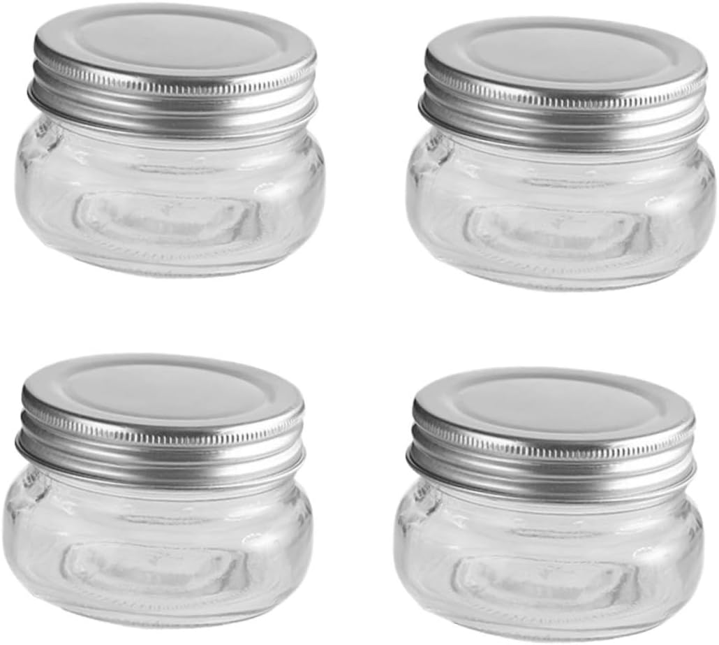4pcs 150ml Christmas Candy Jars Glass Storage Containers with Body and Aluminum Lids Small Candy Storage Jars for Holiday Party Favors and Chocolate