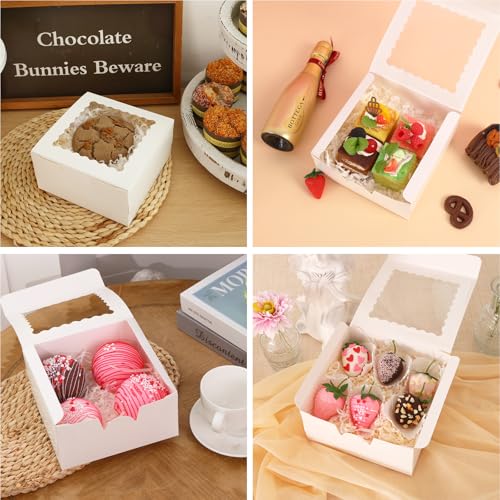 TOMNK 16pcs Cookie Boxes with Window, 6x6x3 Inches Bakery Boxes for Treats, Chocolate Covered Strawberries, Cupcake, Pastry(with Stickers) - Thumbnail 6