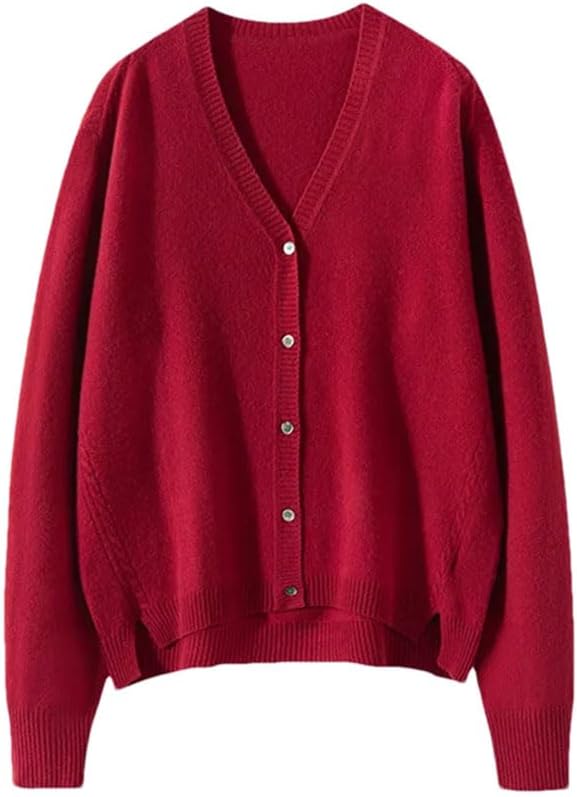 Women's Short Cashmere Sweater Cardigan Long Sleeve V-Neck Versatile Loose Knit Jumpers