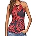 XUNN Top da donna, alla moda, sexy, casual, alla moda, tinta unita, girocollo, senza maniche, camicetta da donna C-rosso M