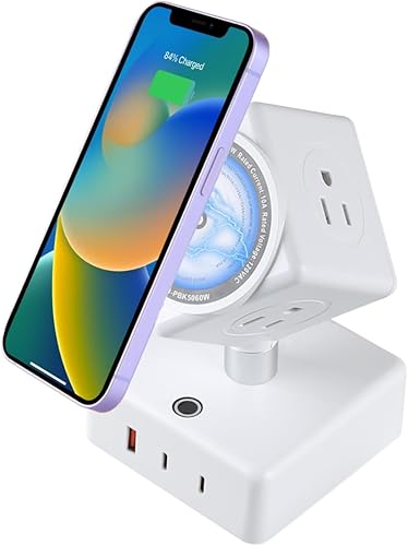 Regletas de alimentación Torre 15W Estación de carga inalámbrica Diseño de cubo giratorio de 180 ° con puertos USB de cargador rápido de 45 W