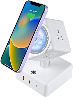 Power Strips Tower 15W Wireless Charging Station 180° Rotatable Cube Design with 45W Fast Charger USB Ports