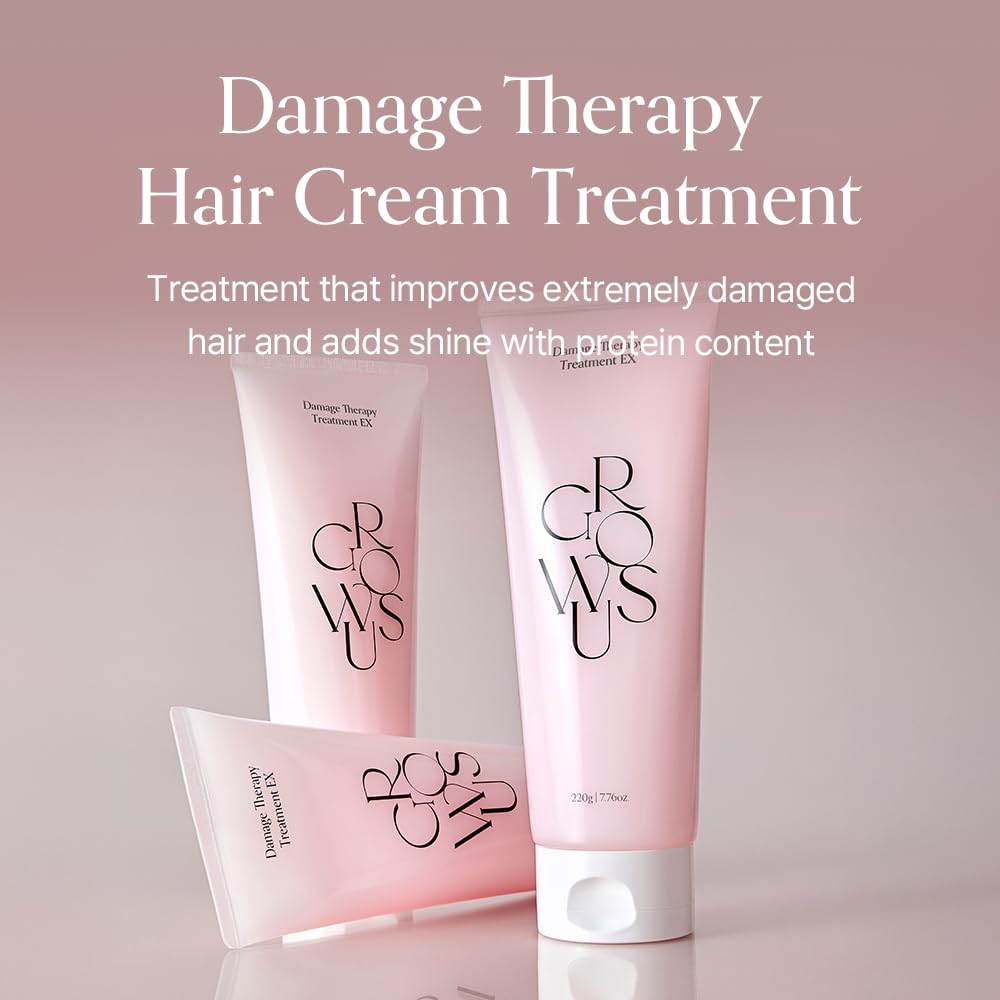 GROWUS Damage Therapy Protein Hair Treatment 7.43 fl oz | Repair & Hydrate for Dry, Brittle Hair | Creamy Deep Conditioner with Bulgarian Rose Musk Scent | Paraben & Sulfate Free | K-Beauty - Image 2