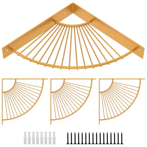 4Pcs Wall Mounted Floating Shelf Bracket 7.8 Inch Decorative Carbon Steel Gold Shelf Support Bracket Heavy Duty Each Hold Up to 110lbs for Wall..(Golden,20*20)