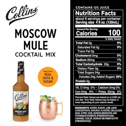 Collins Moscow Mule Mix | Made With Lime Juice and Real Sugar With Natural Flavors | Classic Cocktail Recipe Ingredient, 32 fl oz