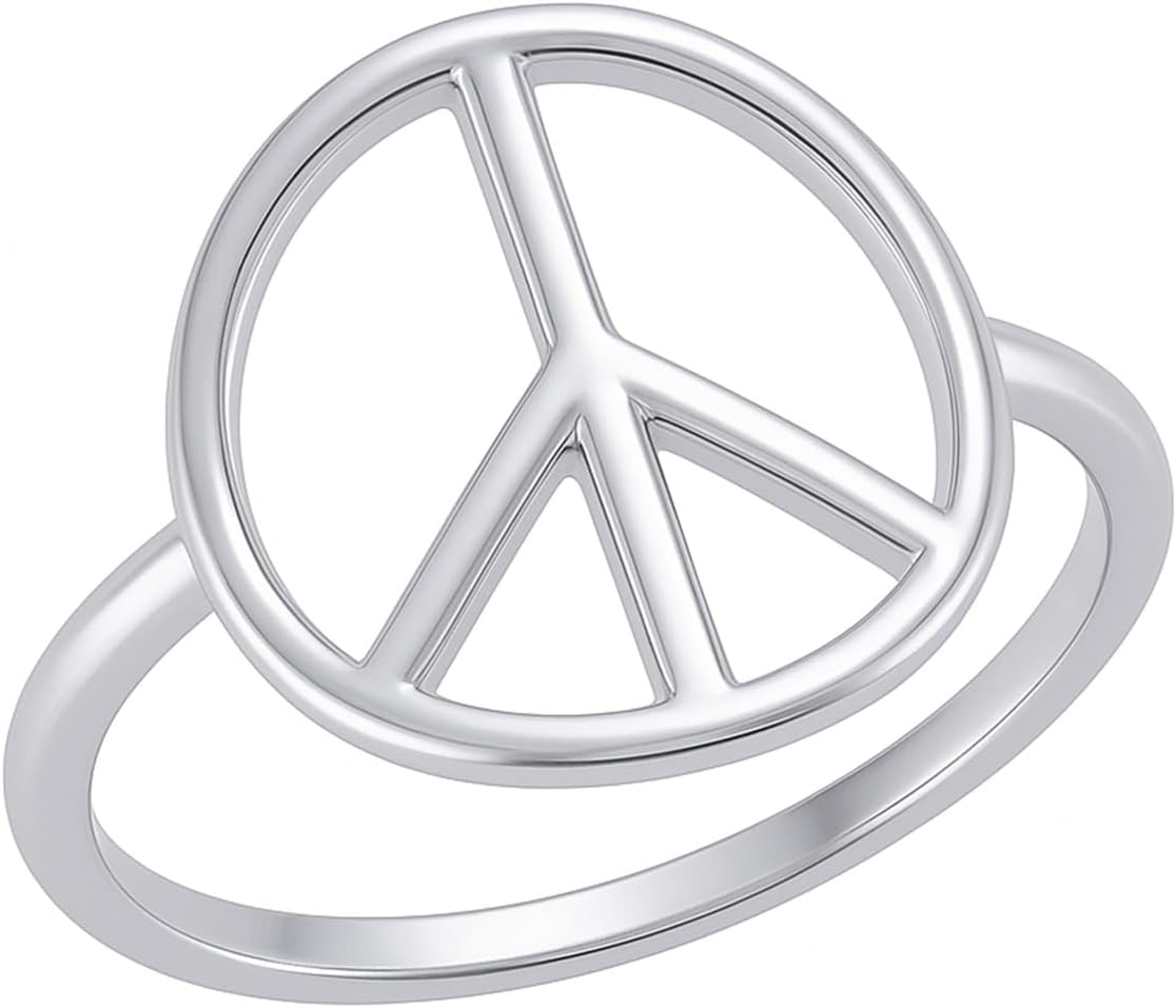 Simple Plain 925 Sterling Silver Open Symbol World Peace Sign Ring With Round Wire Band For Teen Women's | Peace Sign Handmade Promise Ring