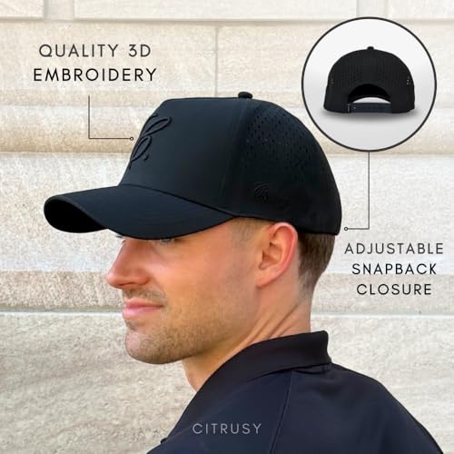Image of CITRUSY Athletic Trucker Golf Hat | Performance Mens 5 Panel Cap | Cool Breathable Waterproof Workout Running Snapback