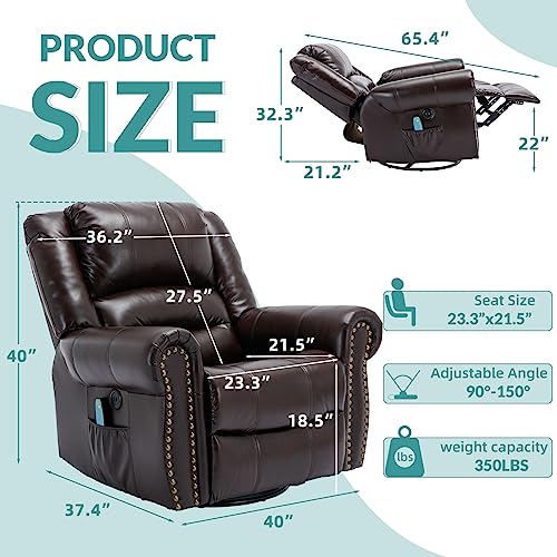 Sillón reclinable giratorio masaje Marrón oscuro miniatura 2