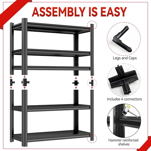 Image of Metal Garage Shelving Unit, Heavy Duty 5-Tier Adjustable Storage Rack, Steel Shelving,2000 lbs Capacity, Industrial Shelves for Heavy Tools and Equipment (5-Tier 71 inch H x 35.5 inch W x 14 inch D)