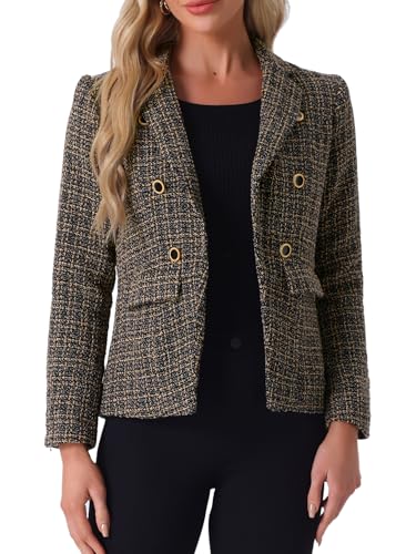 Allegra K Women's Elegant Plaid Jacket Long Sleeve Open Front