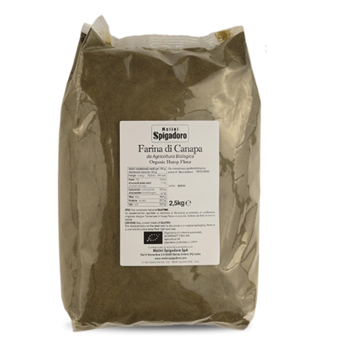 Molini Spigadoro Farina di Canapa Biologica (4 pezzi x 2,5kg) certificata ICEA, può essere aggiunta agli impasti per pane, pizza, biscotti e dolci