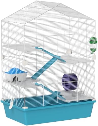 PawHut Jaula para Hámster Grande 5 Niveles, Casita 58x36x81 cm Azul Claro