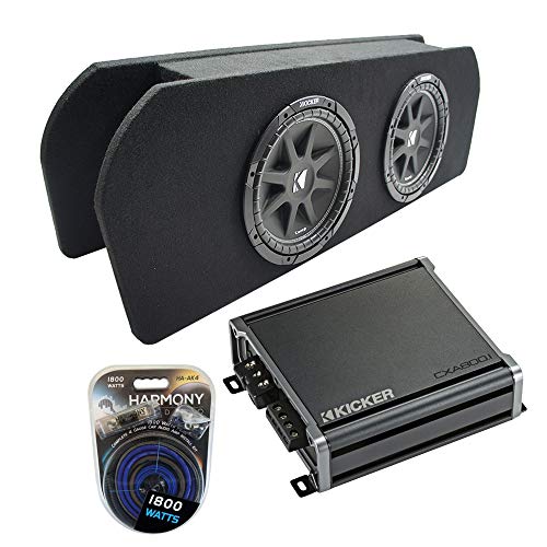 Compatible with 2015 - UP Ford Mustang Coupe Kicker Bundle Comp C10 Dual 10" Custom Sub Box CXA800.1 Amp
